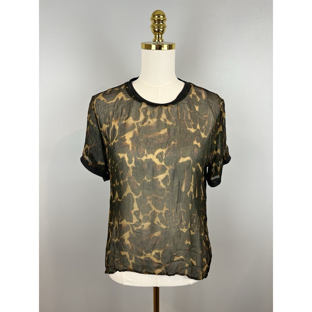 Storm Camouflage Sheer Shirt Top Womens Size 8 Crinkled Short Sleeve Camo